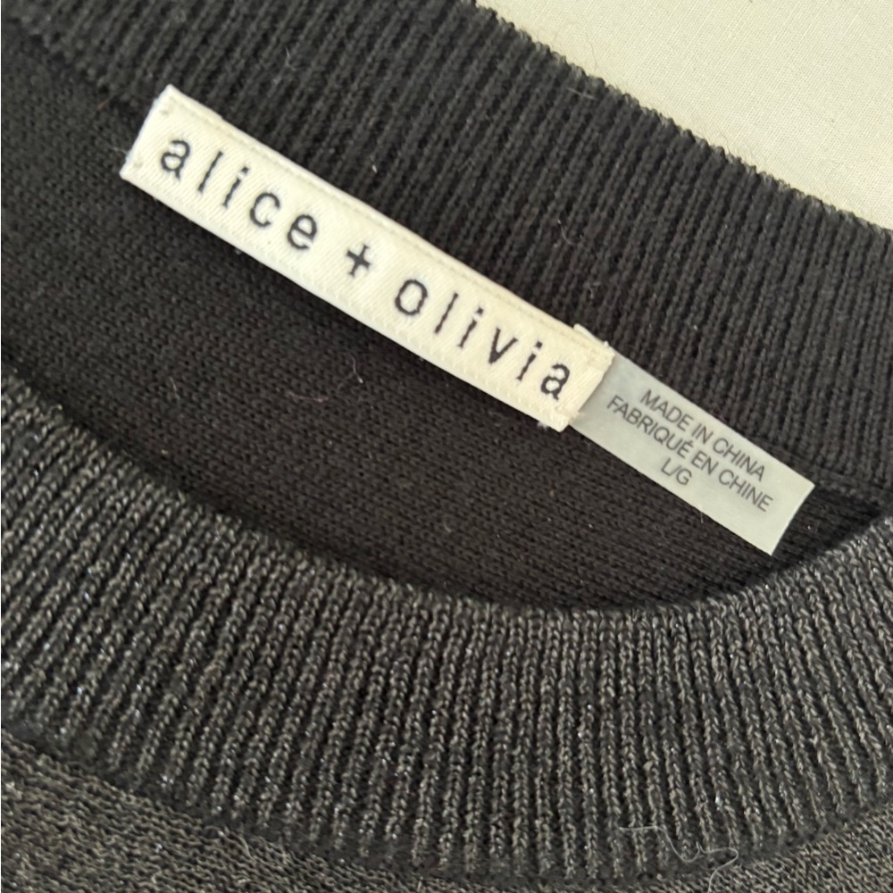 Alice + Olivia Black & Silver Crew Neck Sweater